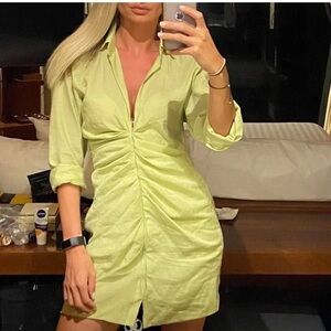 Zara Long Sleeve V-Neck Draped Pistachio Dress - XS